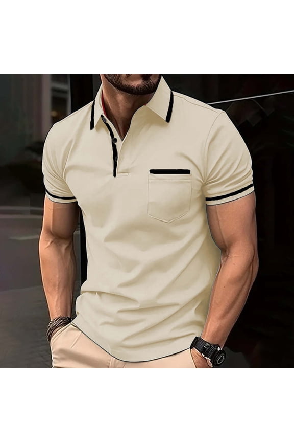 Mens Shirts Work Shirts Ringer Polo Shirts T-Shirts Collared Short Sleeve Beige Men's Tops,L