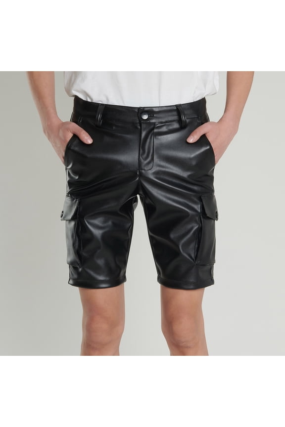Mens Shorts Casual Men's Shorts Bermuda Leather Shorts Short Black with Pockets Low Athletic Shorts for Men,M
