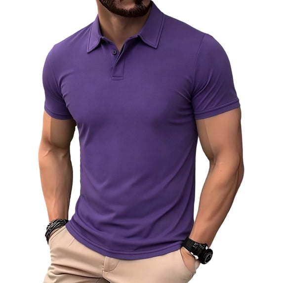 Blmnix Mens T Shirts Oversized Polo Shirt Muscle Golf Shirts T-Shirt Short Sleeve Purple Collared Men Shirts Casual,M