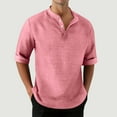 thumbnail image 1 of Blmnix Mens T-Shirts Pullover Linen Shirts Beach Shirts Shirt Henley Pink Elbow-Length Mens Shirts Casual,XXL, 1 of 7