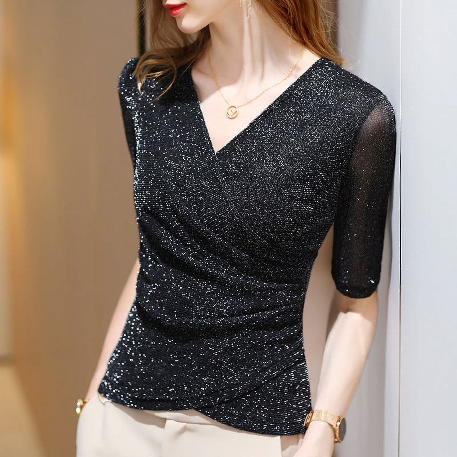 Shirt Women TEMOFON Women's Top Long Sleeve V-Neck Shirts Loose Tops