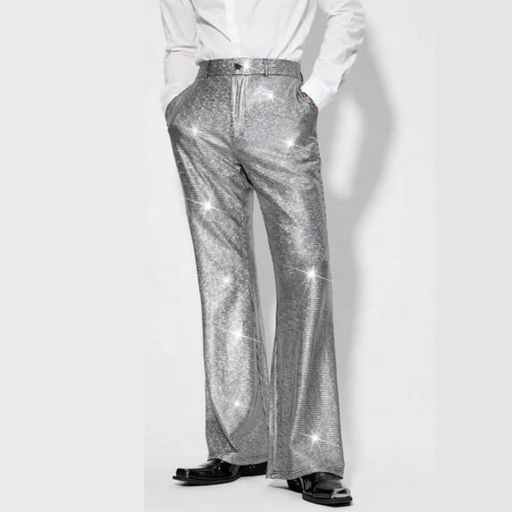 Blmnix Mid Pants for Men Business Casual Pants Classic Fit Work Pants Pleated Jeans Long Slim Bootcut Silver Casual Pants for Men,S