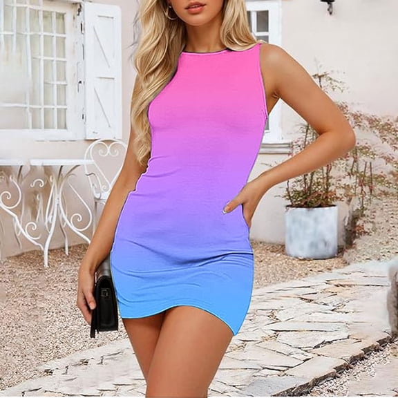 Blmnix Mini Party Dresses for Women Sexy Bodycon Tank Petticoat Sleeveless Pink Crew Neck Girls Dress,L