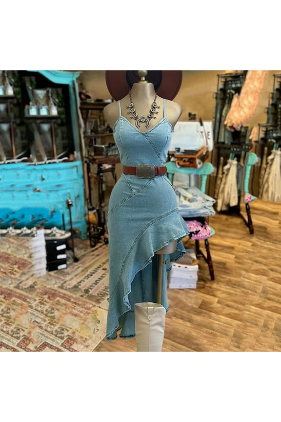 Mini Valentine Dresses for Women Denim Dress Flowy Slip Dress Dresses Sleeveless Sweetheart Blue Spring Skirts for Women,S