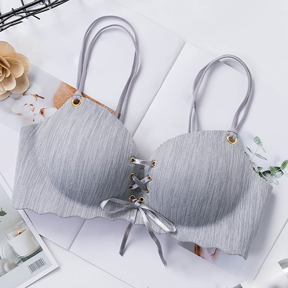 Blmnix Minimizer Bras Women Bras Push Up Bra No Underwire Bras Gray Tie-Front Comfortable Bras for Women