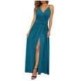 thumbnail image 1 of Blmnix Modest Hoco Dresses Sheath Ruched Long Fashion Sleeveless Side Split V-Neck Dresses, 1 of 4