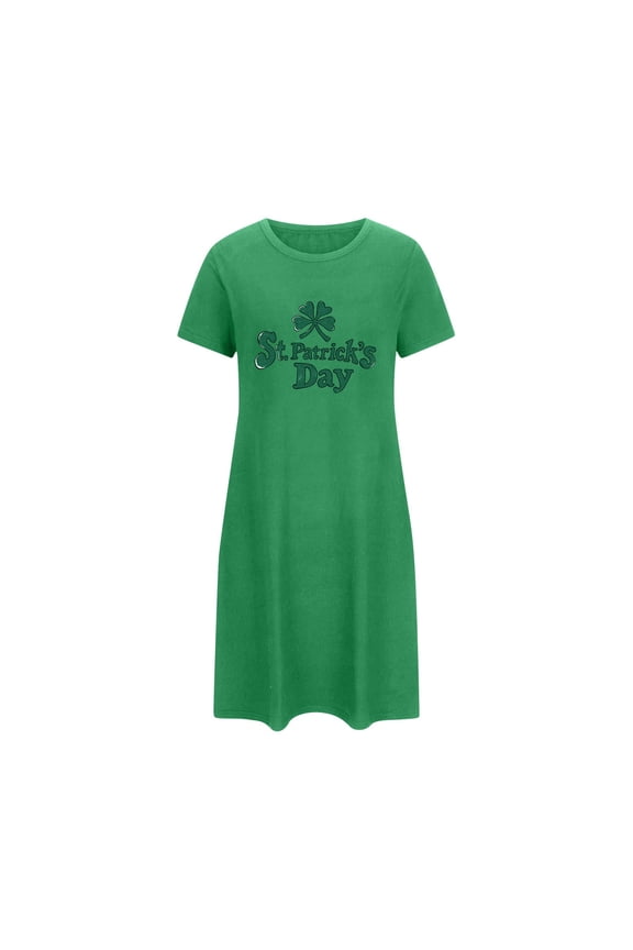 Moo Moos for Women Nightgown Sleepshirts St. Patrick Plus Size Nightgowns Sleep Dress Short Sleeve Below-the-Knee Crew Neck Green Sexy Nightgowns for Women,L
