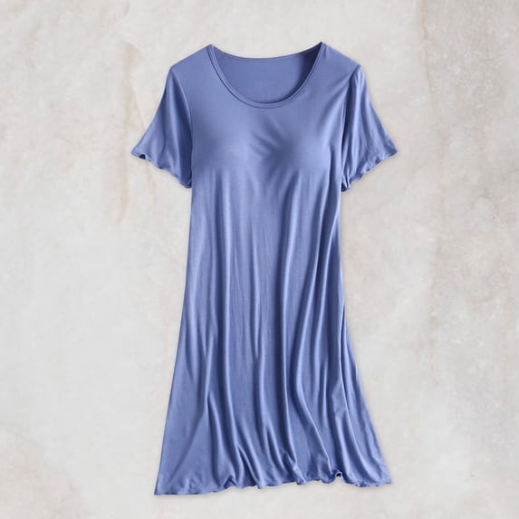 Blmnix Moomoo Nightgowns Nightgowns for Women Sexy Sleep Dresses Cotton Nightgowns Nightgown Short Sleeve Blue Crew Neck Knee Length Cute Nightgowns for Women,M