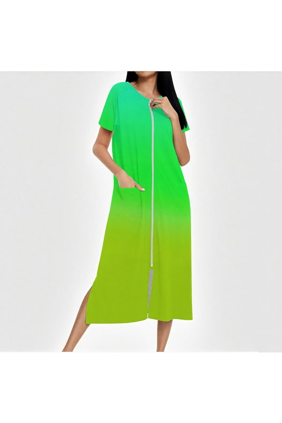 Moomoo Nightgowns Sleep Shirts for Women Nightgowns Cotton Nightgowns Night Shirts Below-the-Knee Green Crew Neck Short Sleeve Womens Nightgowns Sexy,S