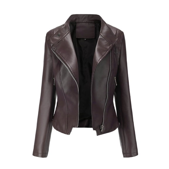 Blmnix Motorcycle Jacket Women Oversized Leather Jacket Women Trucker Wind Resistant Zip Up Coat Long Sleeve Cocoon Brown Winter Coats for Women