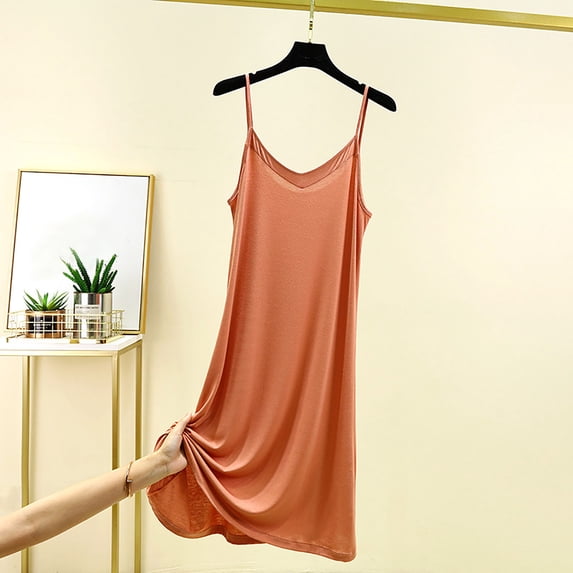 Blmnix Mumu Nightgown Womens Sleep Shirts Sleep Tanks Bamboo Nightgowns Nightshirt Sleeveless Orange V-Neck Backless Nightgown,M