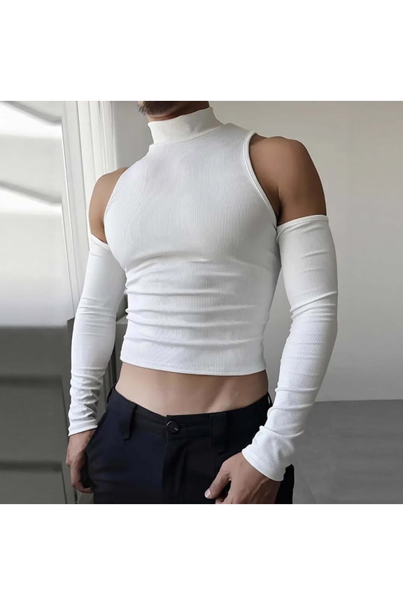 Muscle Mens Shirts Workout Shirts Cotton Shirts Shirt Long Sleeve High Neck White Sun Shirts for Men,L