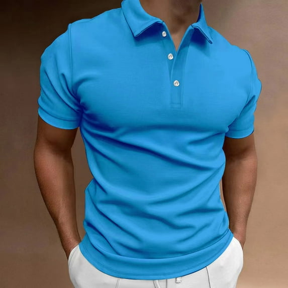 Blmnix Muscle Shirts for Men Golf Shirts Polo Shirts T shirt Short Sleeve Collared Blue Polo T Shirts for Men,L