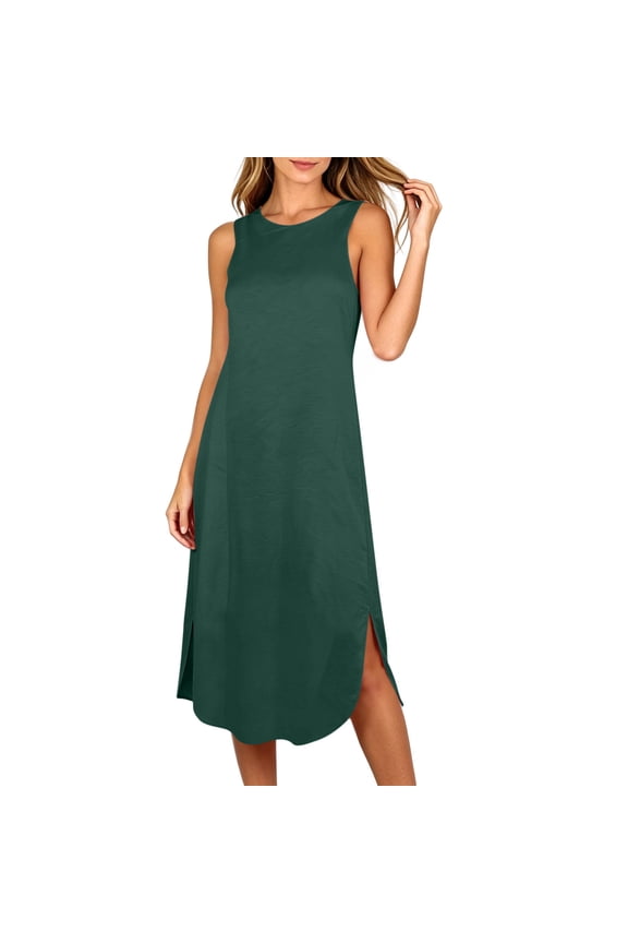 Nightgown for Women Sleep Tanks Long Nightgowns Bamboo Nightgowns Nightgowns Sleeveless Green Below-the-Knee Crew Neck Mumu Nightgown for Women