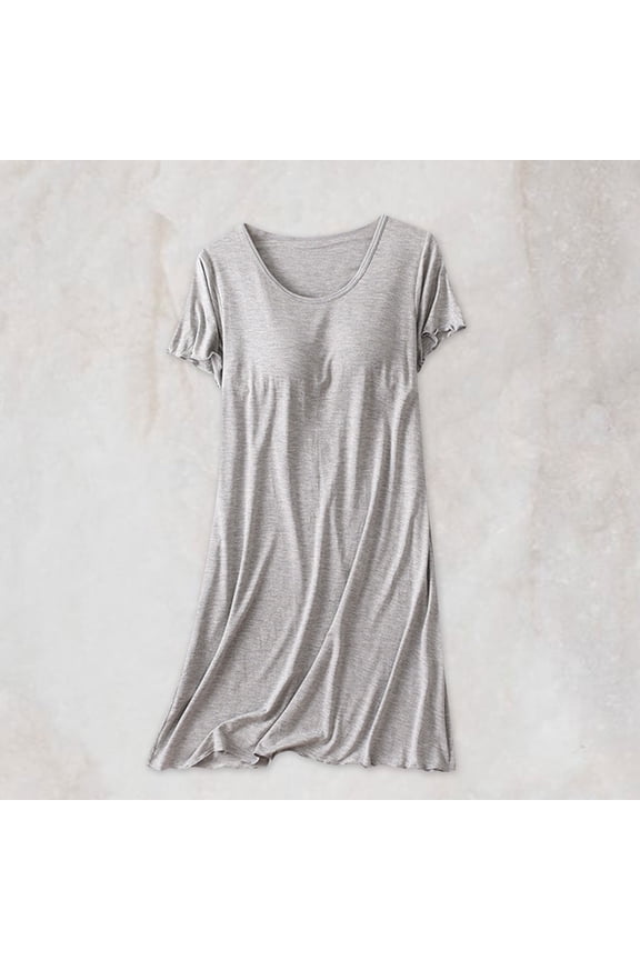 Nightgowns for Women Sexy Cotton Nightgowns Moomoo Nightgowns Sleepshirts Chemise Gray Below-the-Knee Crew Neck Short Sleeve Womens Nightgowns,L