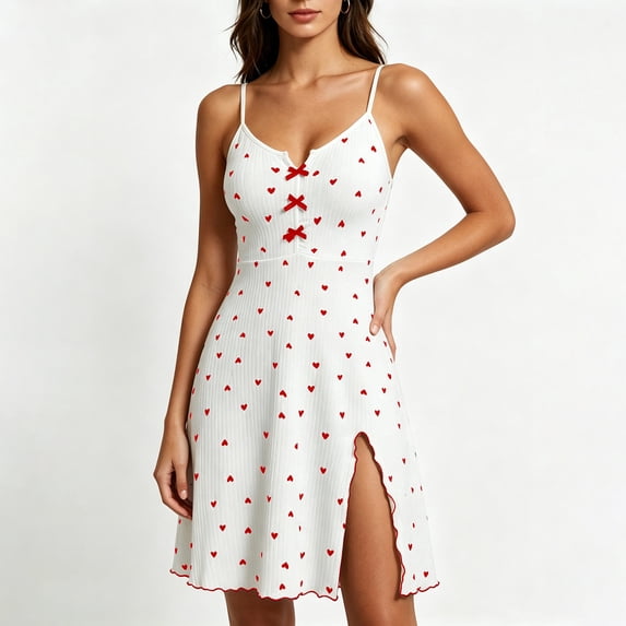 Blmnix Nightgowns for Women Chemises Cute Nightgowns Short Nightgowns Sleep Shirt Red Sleeveless Above-the-Knee V-Neck Moo Moos for Women Nightgown