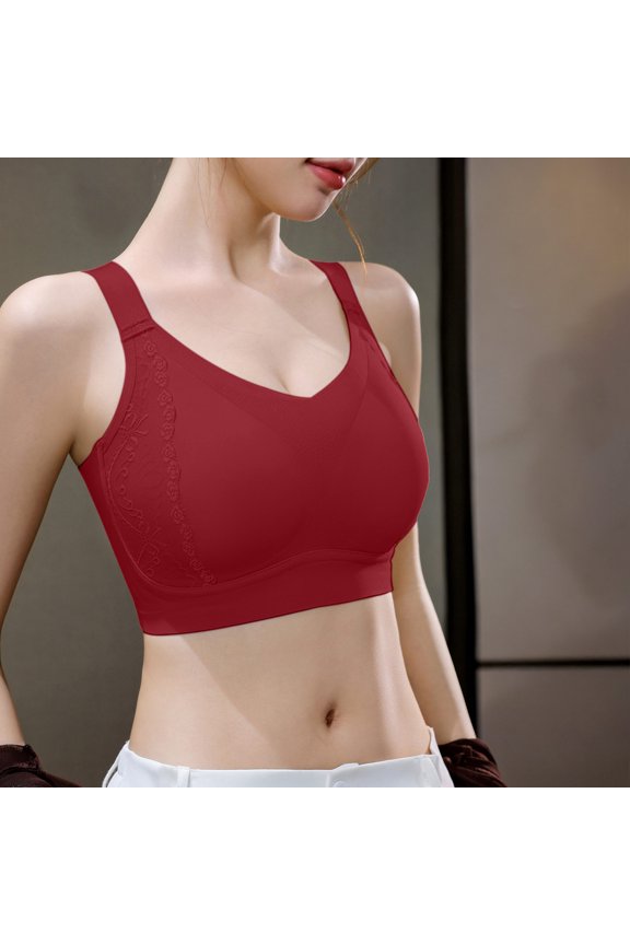 No Underwire Bra for Women Full Coverage Bras High Support Bra Bandeau Red Wireless bras for Women