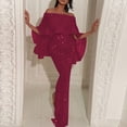 thumbnail image 1 of Blmnix Off The Shoulder Ladies Dresses Sequin Dress Prom Dress Peplum Dress Maxi Boat Neck Pink 3/4 Sleeve Dresses for Women Casual,M, 1 of 6