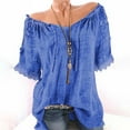 thumbnail image 1 of Blmnix Off the Shoulder Blouses for Women Plus Size Lace Tshirt Boat Neck Short Sleeve Blue Summer Shirts for Women Under $5,XL, 1 of 6