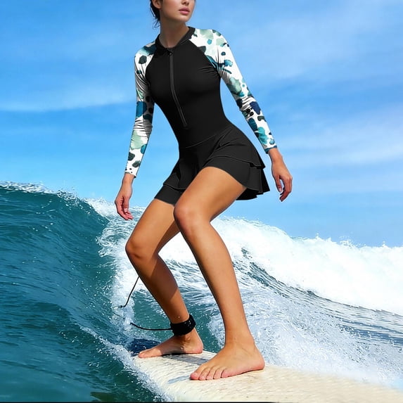 Blmnix One Piece Swimsuit Bathing Suit for Women Long Sleeve Swimsuits Athletic Swimsuits Bathing Suit Mock Neck One Piece Bathing Suit,L