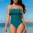 thumbnail image 1 of Blmnix One Piece Swimsuit Bathing Suits for Women Tummy Control Romper Swimsuits Green Halter Plus Size Bathing Suit,M, 1 of 6