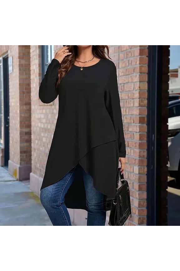 Oversized Gym Tshirts for Women Trendy Tunics Black Sexy Womens Tops Crew Neck Athleisure Long Sleeve Tees