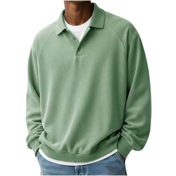 Blmnix Oversized Mens Shirts Polo Shirt Pullover Big And Tall Shirts Undershirts Collared Long Sleeve Green Mens Work Shirts,S