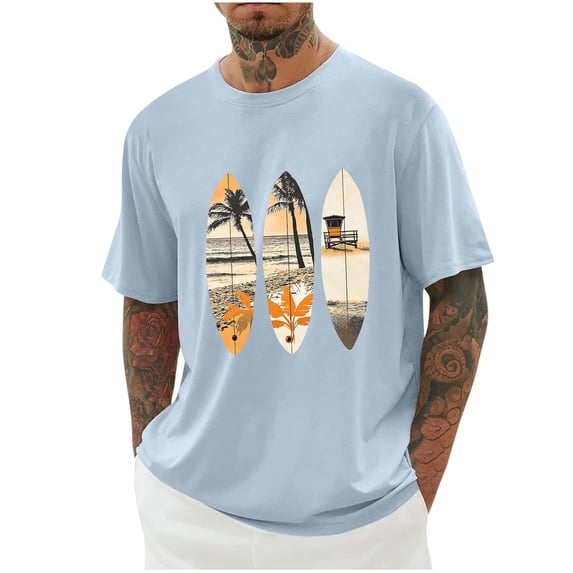 Blmnix Oversized T Shirts for Man Pullover Hawaiian Shirt Big And Tall Shirts T Shirts Blue Crew Neck Short Sleeve Graphic T Shirts Men's Athletic Shirts & Tees,XXXL