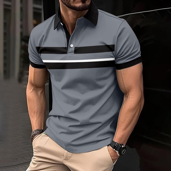 Blmnix Oversized T Shirts for Men Muscle Golf Shirt Polo Shirts Tshirts Collared Short Sleeve Gray Summer Shirts for Men,M