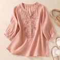 thumbnail image 1 of Blmnix Oversized Women Tops Vintage Linen Pullover T-Shirts Elbow-Length Henley Orange Summer Tops for Women Under $10,L, 1 of 6