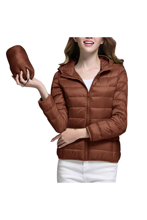 Blmnix Packable Light Womens Jackets Brown Long Sleeve Solid Puffer Short Quilted Juniors Jackets Dressy