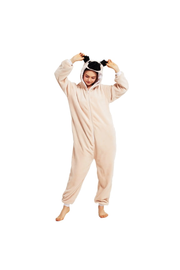 Pajama Pants Women Cute Pajama Union Suits Flannel Pajamas Sleepwear Beige Full Hooded Long Sleeve Taper Ladies Pajamas Sets,L