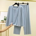 thumbnail image 1 of Blmnix Pajamas for Women Petite Pajamas Sleepwear Sets Warm Pajamas Sleepwear Full Long Sleeve Crew Neck Blue Wide-Leg Womens Pajamas Set,L, 1 of 6