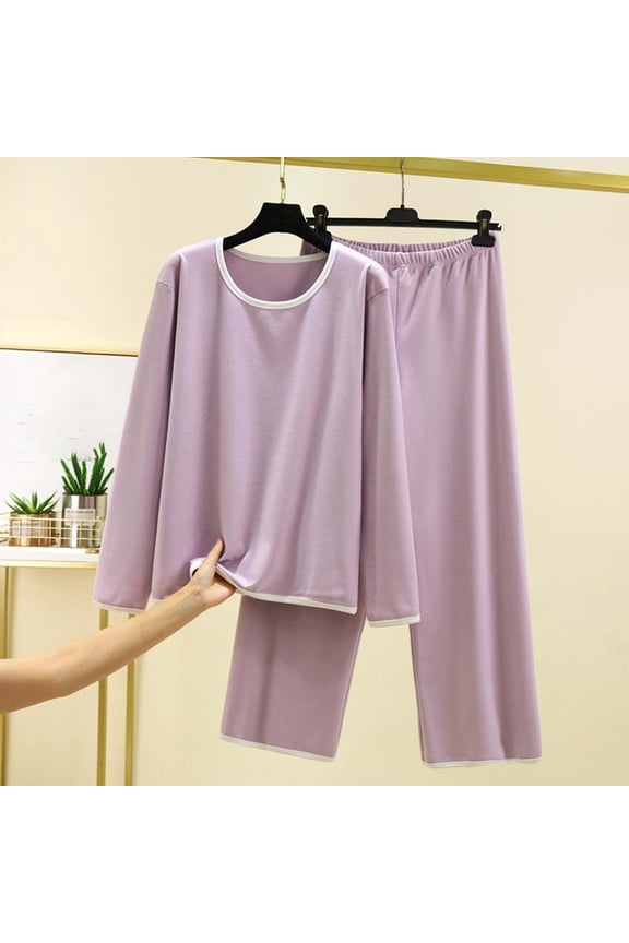 Pajamas for Women Sleepwear Sets Warm Pajamas Petite Pajamas Pants Crew Neck Wide-Leg Full Long Sleeve Purple Soft Pajama Set for Women,XL