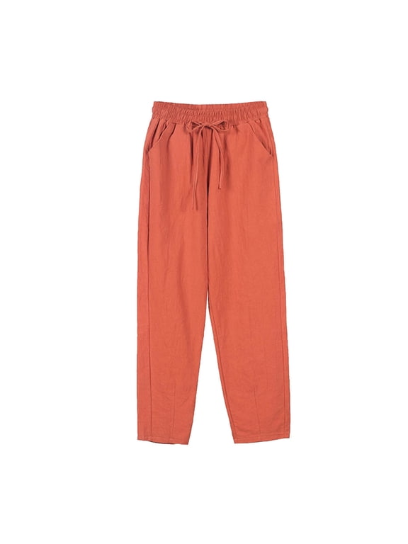 Palazzo Business Casual Pants for Women Cotton Pants Casual Pants Leggings Red High Cropped Straight-Leg Trousers for Women,S