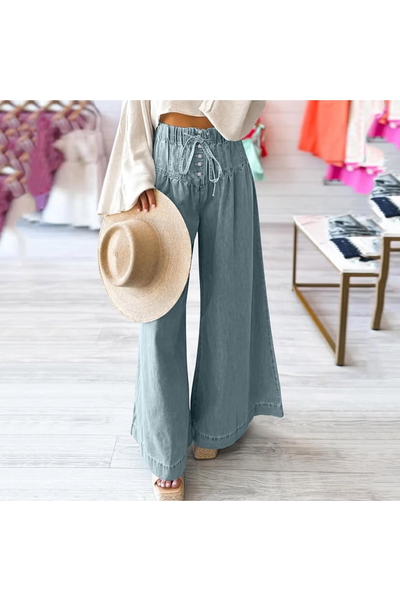 Palazzo Business Casual Pants for Women Trouser Jeans Casual Pants Jeans Long Flare-Leg Stretchy Work Pants for Women,S