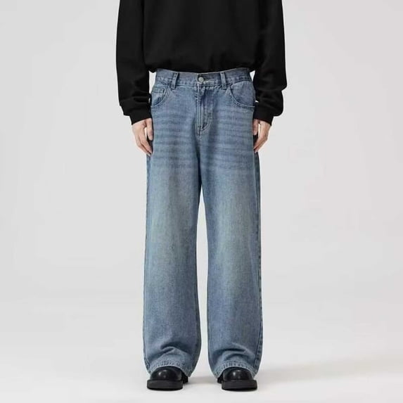 Blmnix Palazzo Men's Pants Baggy Low Waisted Mens Jeans Relaxed Fit Work Jeans Pants Long Blue Wide-Leg Mens Summer Pants,L