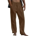 thumbnail image 1 of Blmnix Palazzo Men's Pants Low Waisted Linen Pants Baggy Beach Pants Leggings Brown Straight-Leg Full Mens Pants Casual,M, 1 of 3