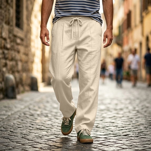 Blmnix Palazzo Pants for Men Baggy Low Rise Beach Pants Travel Pants Pants Yellow Straight-Leg Long Men's Casual Pants,L