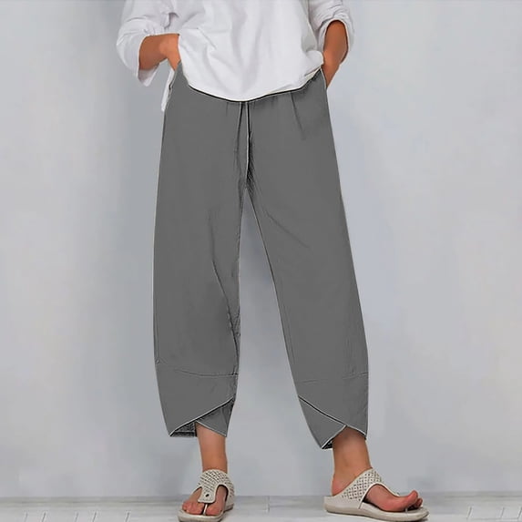 Blmnix Palazzo Summer Pants for Women 2026 Beach Pants Plus Size Pants Leggings Gray High Waisted Baggy Straight-Leg Cropped Womens Summer Pants,XXL