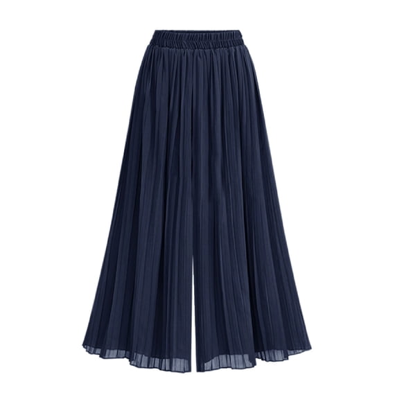 Blmnix Palazzo Wide Leg Dress Pants for Women Plus Size Silk Pants Jeans High Flare-Leg Full Blue Elastic Waist Pants for Women,XXXL
