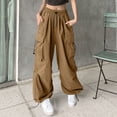 thumbnail image 1 of Blmnix Palazzo Womens Pants Cargo Pants Plus Size Pants High Full Brown Wide-Leg Baggy Womens Trousers,XXL, 1 of 5
