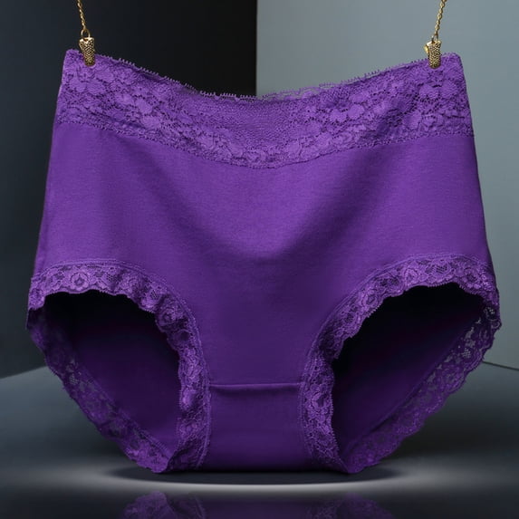 Blmnix Panties Women Satin Panties High Waisted Briefs Panty Pull-On Modern Fit Stretchable Purple Lace Plus Size Underwear,L