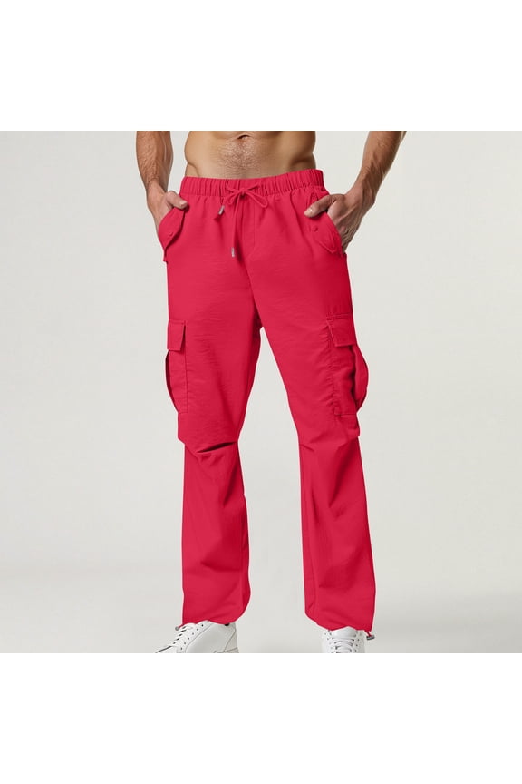 Pants Men Travel Pants Baggy Cargo Carpenter Pants Pants Straight-Leg Long Low Rise Pink Summer Pants for Men,S