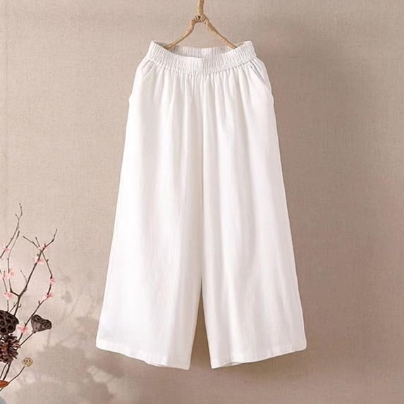 Blmnix Pants Women Palazzo Cotton Linen Flowy Pants Bottoms Baggy High Waisted Red Wide Leg Cropped Womens Athletic Pants,XXL