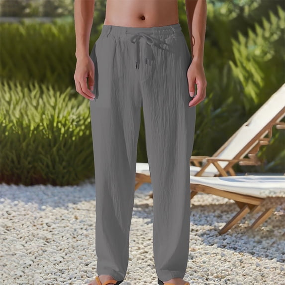 Blmnix Pants for Men Palazzo Travel Pants Beach Pants Baggy Jeans Full Gray Low Waisted Straight-Leg Mens Summer Pants,L