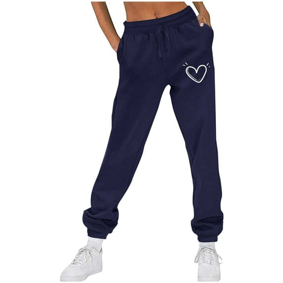 Blmnix Pants for Women Trendy Athletic Pants Valentine Joggers Bottoms Active Fit High Blue Full Taper Stretchy Work Pants for Women,L