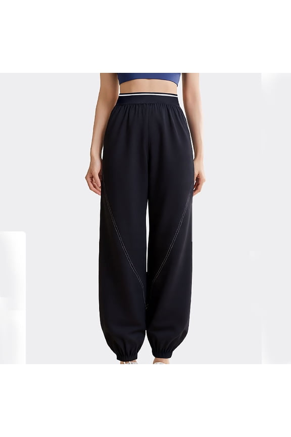 Pants for Women Trendy Baggy Sweatpants Track Pants Pleated Bottoms High Waisted Taper Loose Black Full Womens Athletic Pants,L