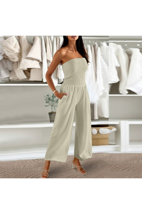 Pants for Women Trendy Palazzo Palazzo Pants Jumpsuits Leggings High Beige Flare-Leg Cropped Trousers for Women,L