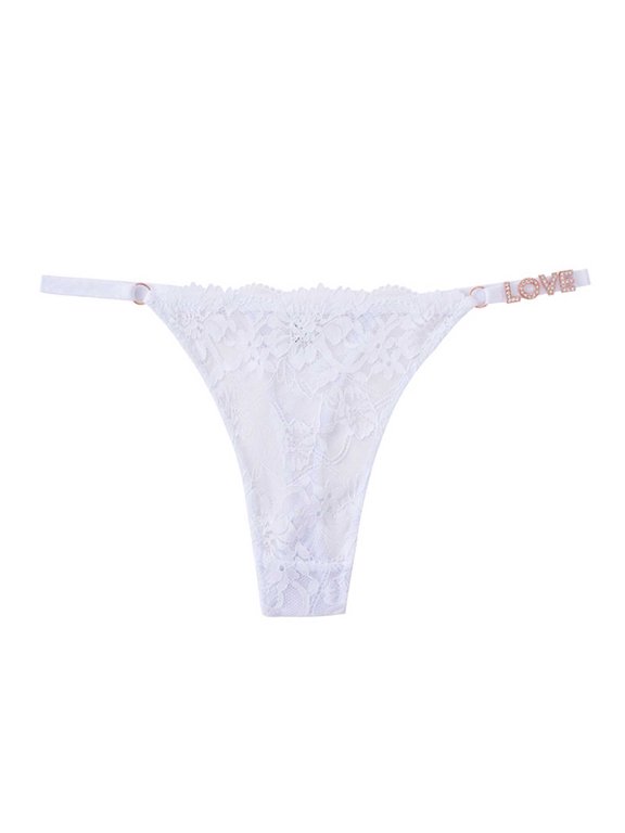 Panty Women Sexy Thongs Bikini Underwear G-String Underwear Loop White Ventilated Skinny Lace Plus Size Underwear,M